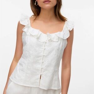 H&M cotton White Eyelet Ruffle Strap Tank